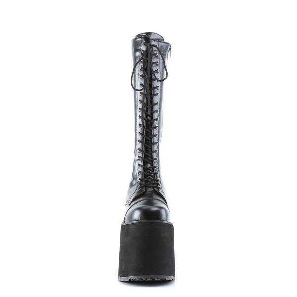 Demonia Women's Mega-602 Knee High Platform Boots - Black Faux Leather D4902-83US Clearance